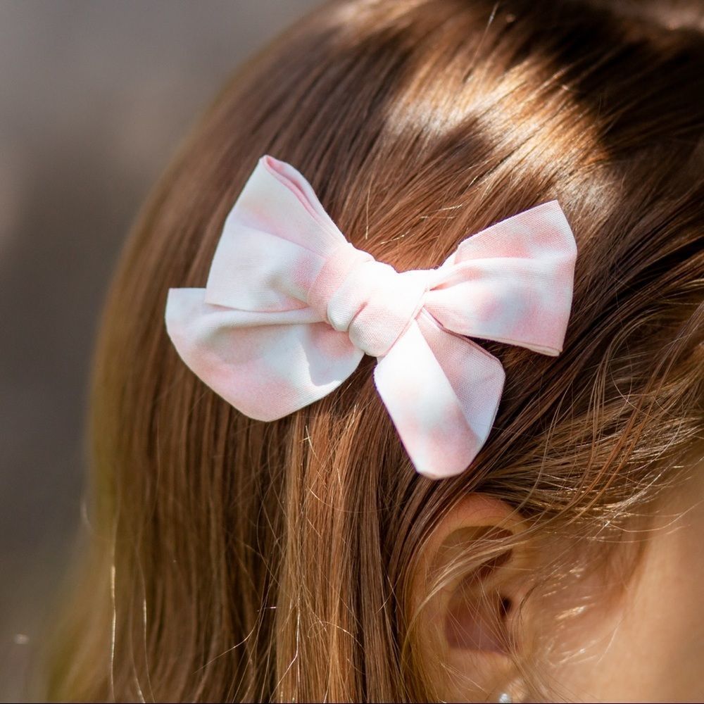 Pink white tie dye hair bow